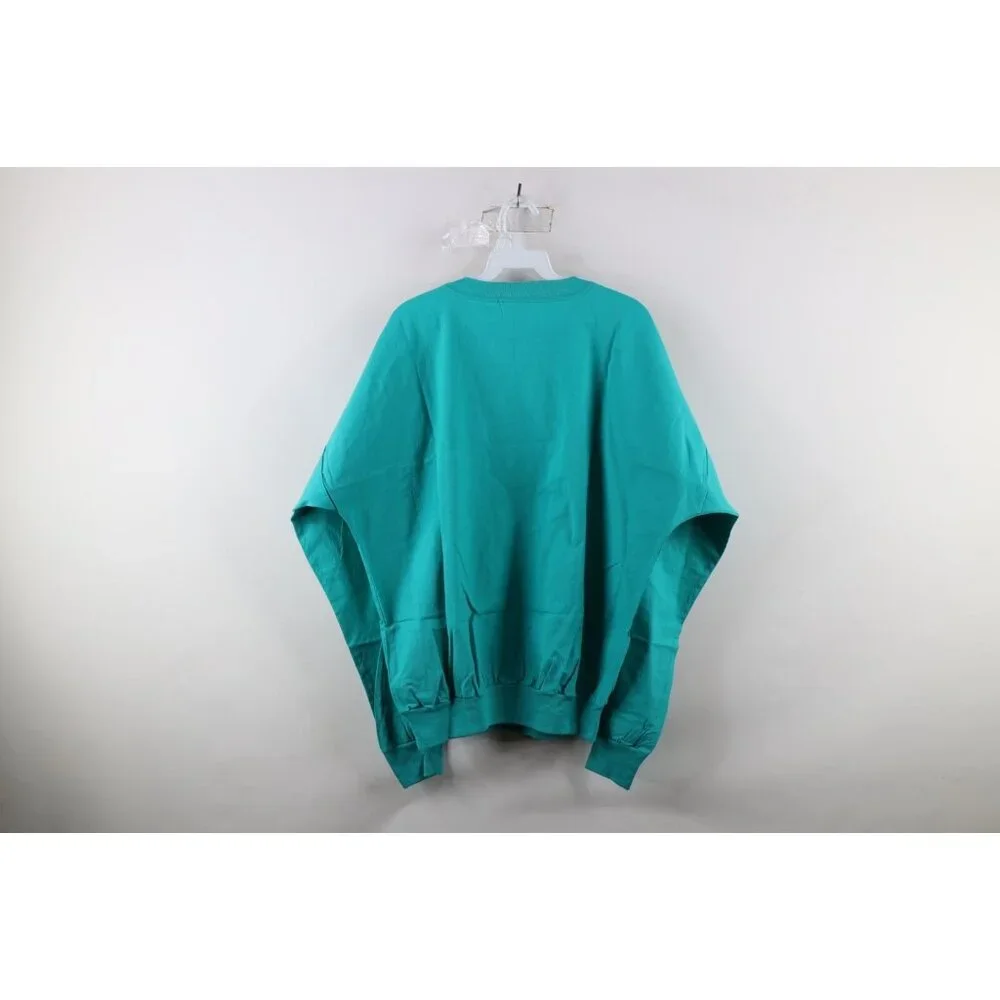 Deadstock Vtg 90s Streetwear Mens XL Blank Pullover Long Sleeve T-Shirt Teal USA - Picture 6 of 8